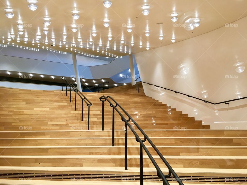 The staircase leading to a large Philharmonic Hall