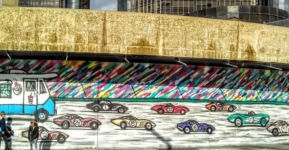 Cars painted on the wall