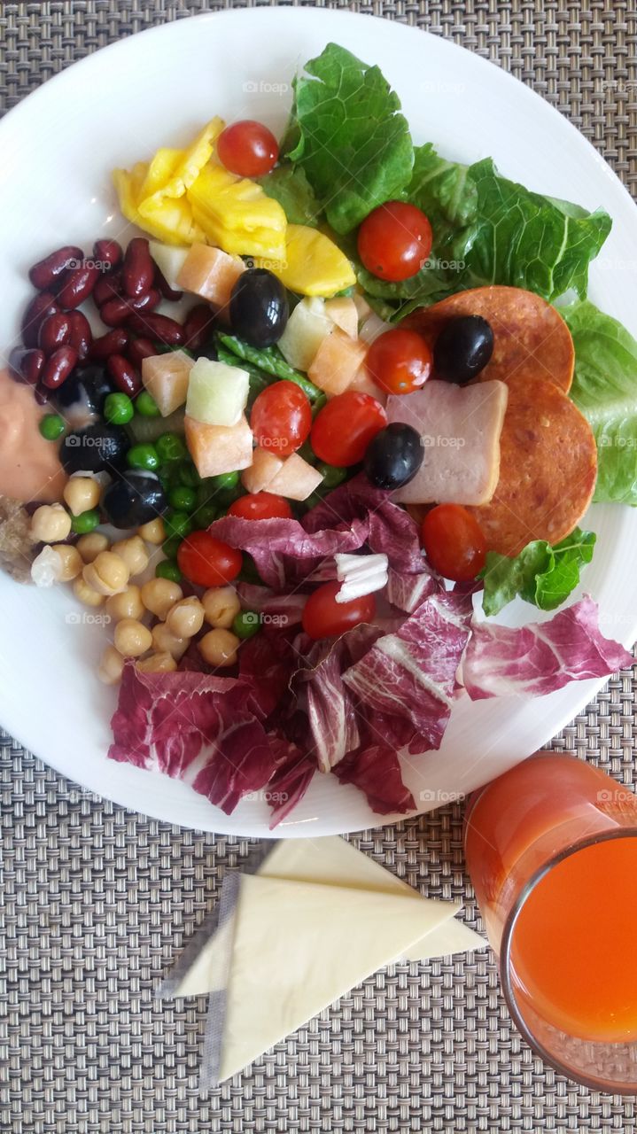 High angle view of beackfast