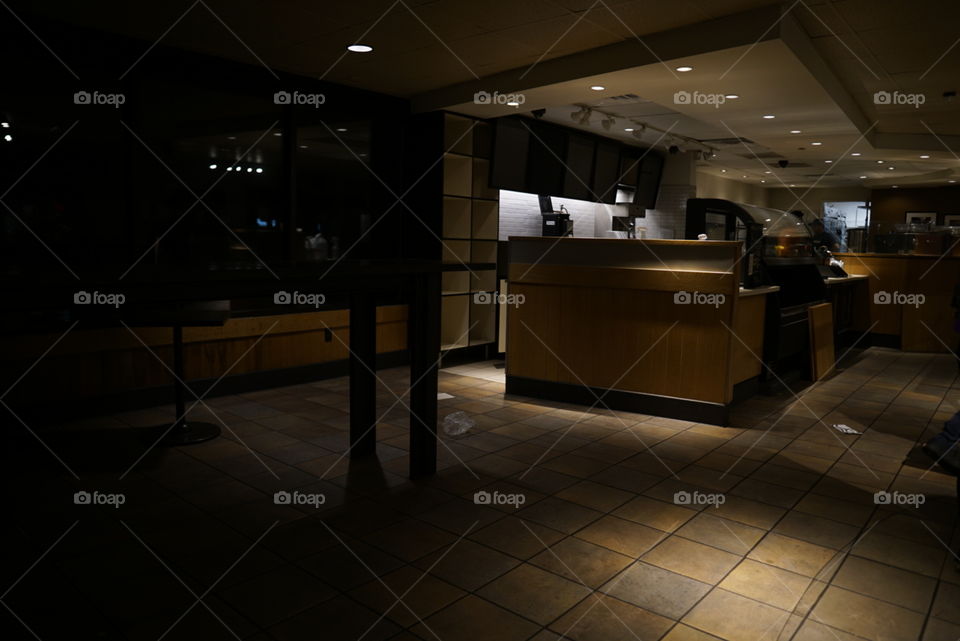 dark looted cafe lobby