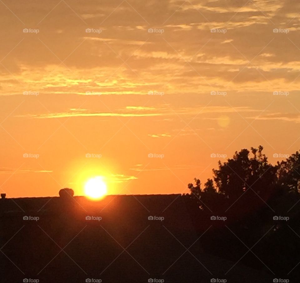 Golden sun over rooftop 