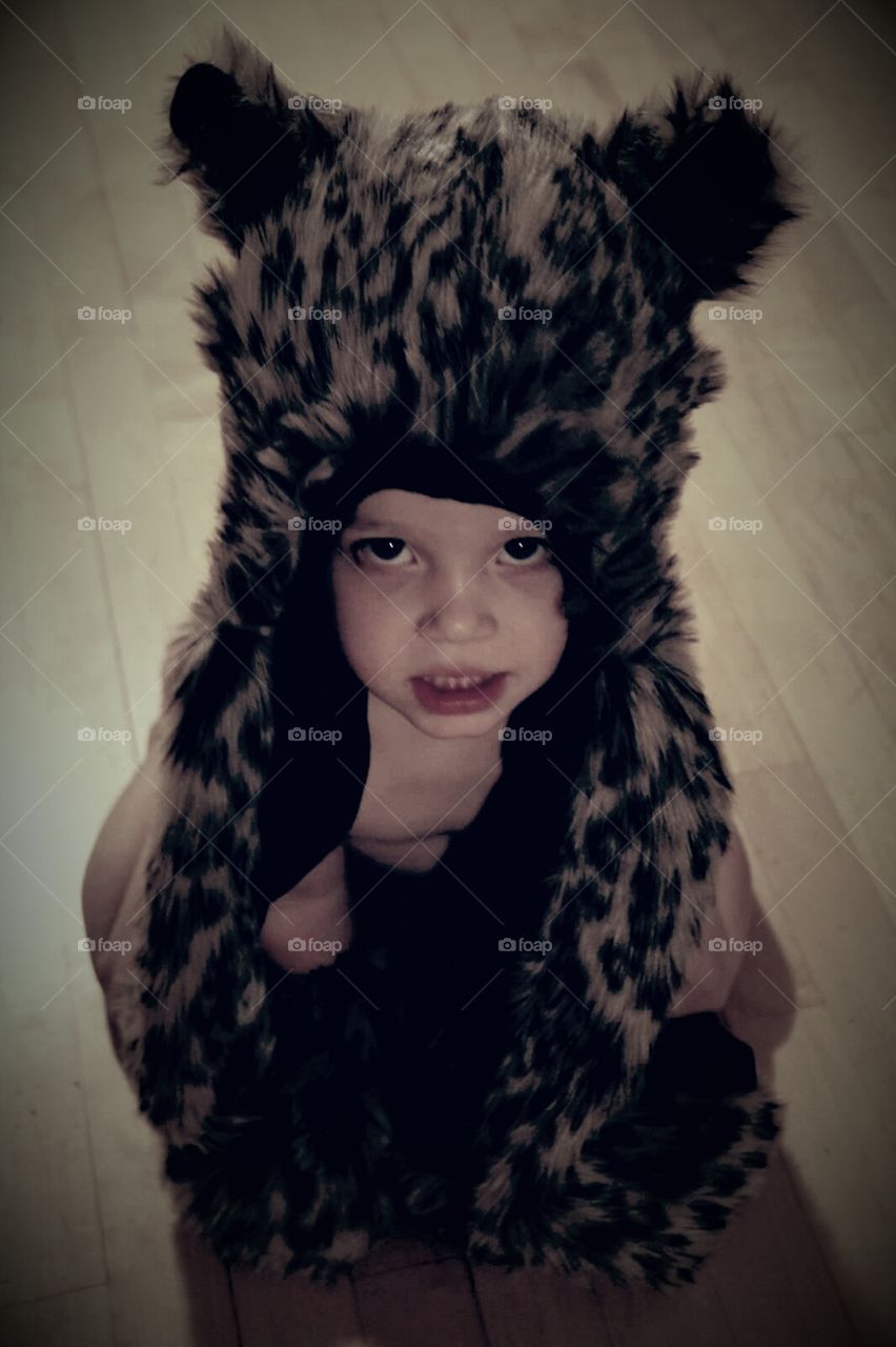 baby cub. wearing cute winter hat