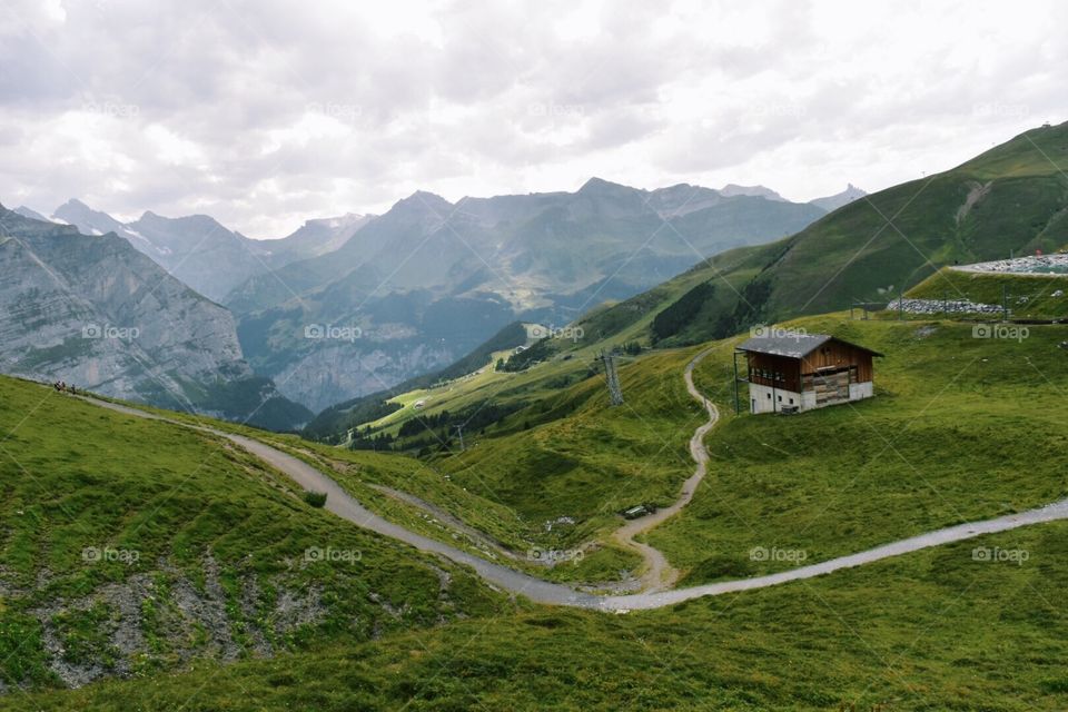 Beautiful scenic hiking trail in the Swiss Alps