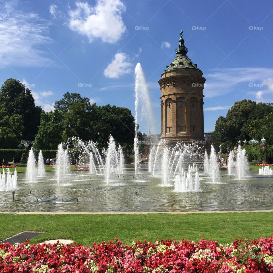 Water fountain in a Park in Mannheim, Germany