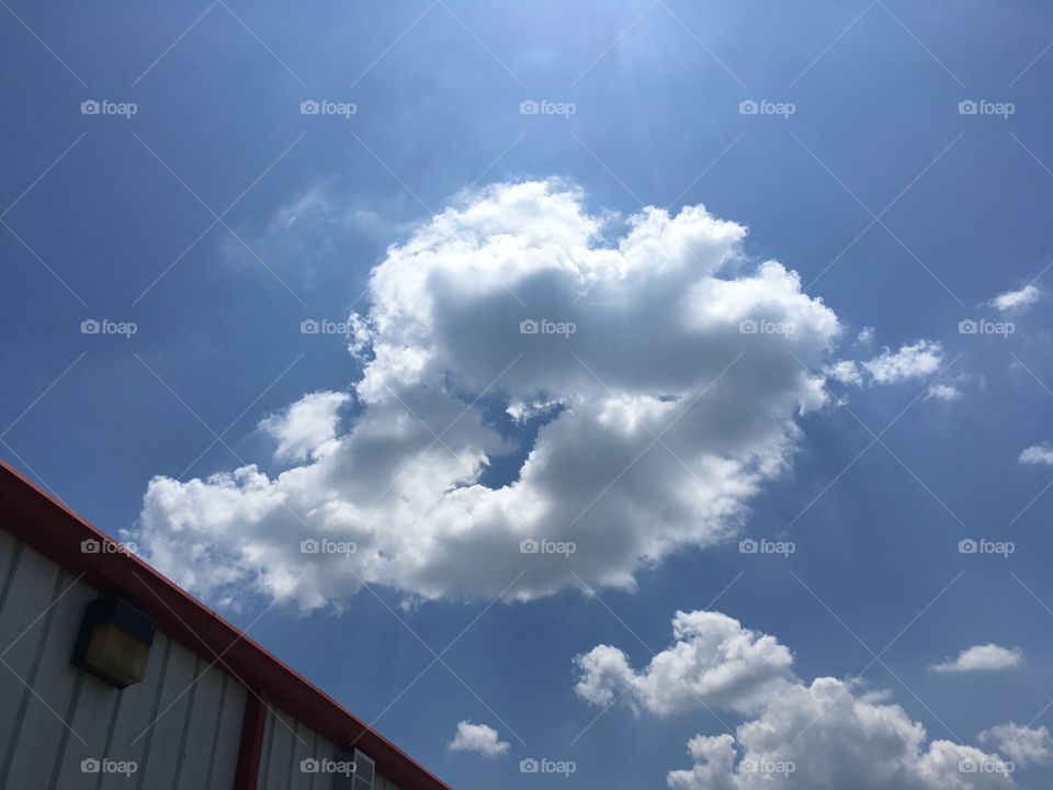 Puffy clouds amongst a blue blue sky slowly morning by on a sunny morning. Awesome 
