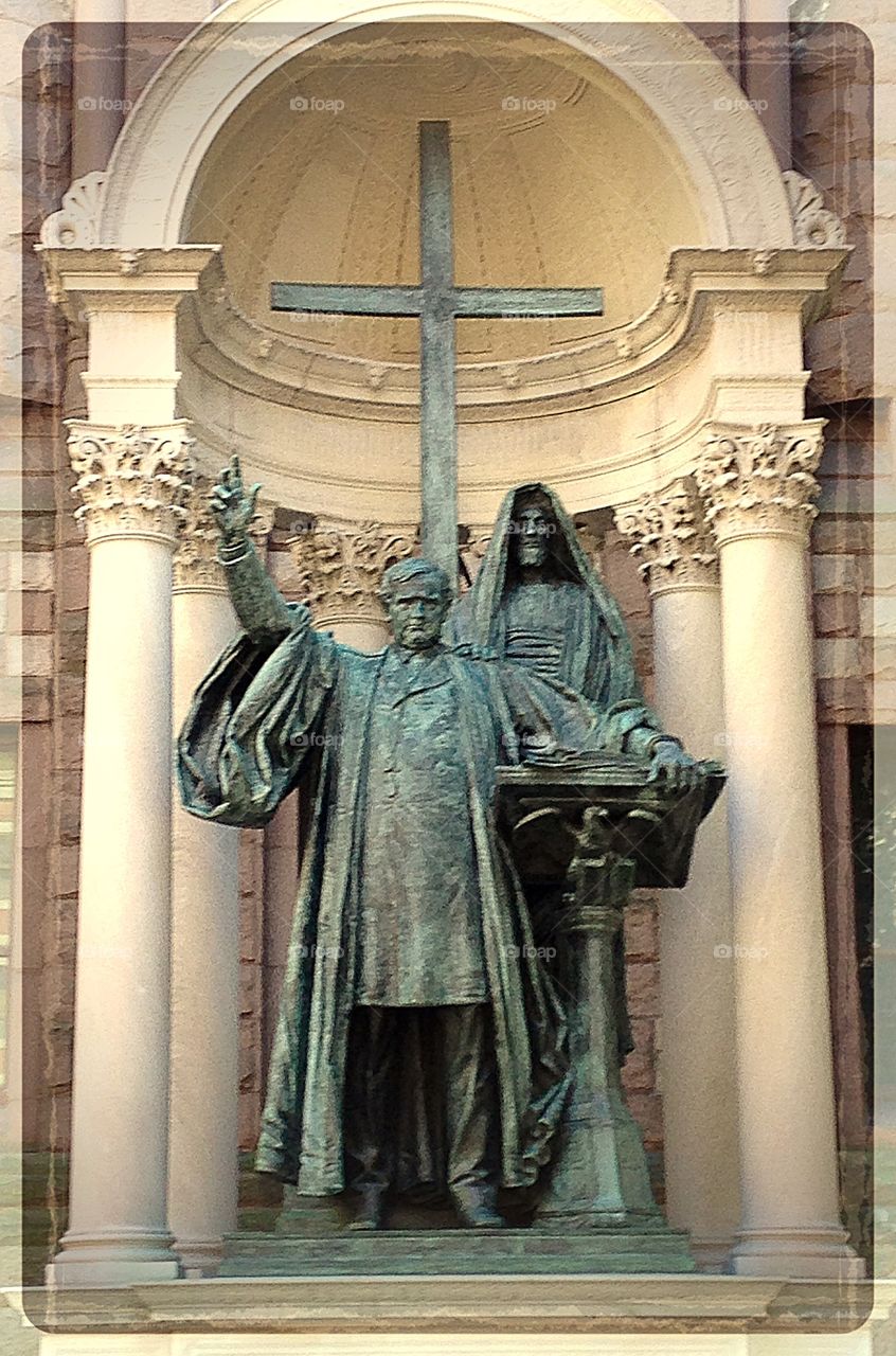 Reflect . Interesting bronze at Trinity Church in Boston, Massachusetts 