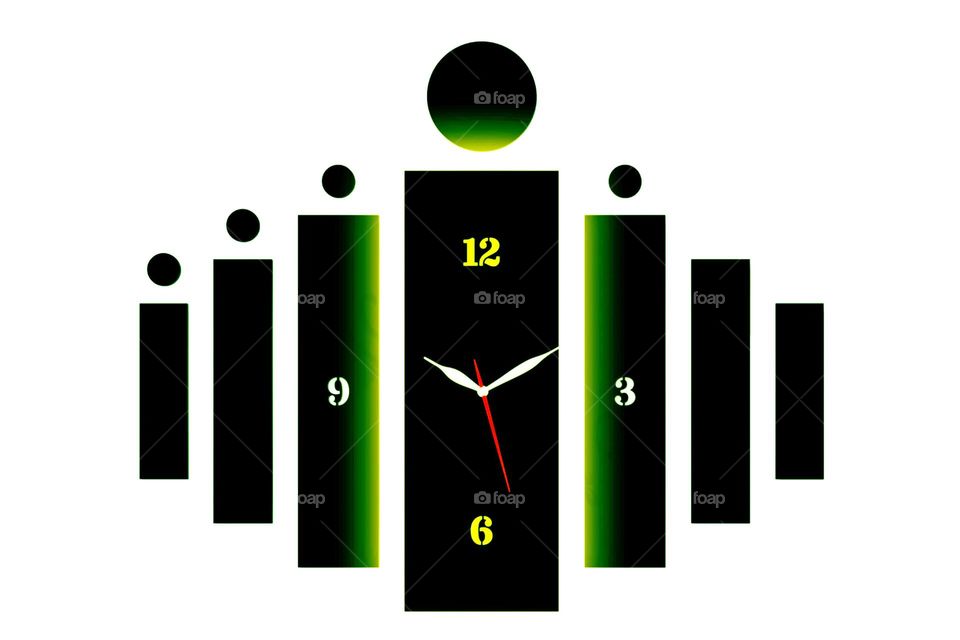 wall clock black line green light