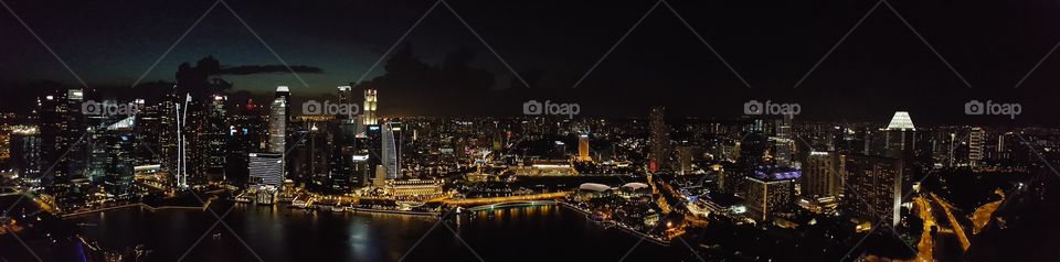 Panoramic view of Singapore city at night