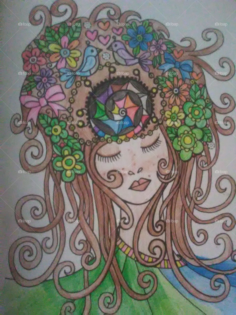 beautiful goddess of nature and love colored by me (Nicole) this free flowing goddess Wii help bring peace into your life.