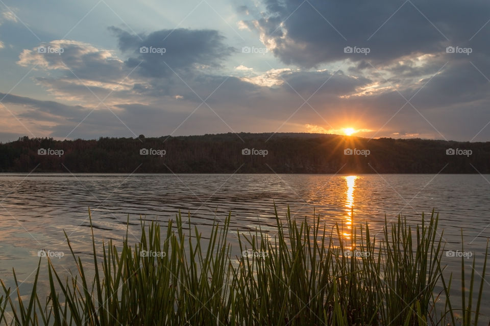 Beautiful view of sunset over the Pchelina dam in Bulgaria