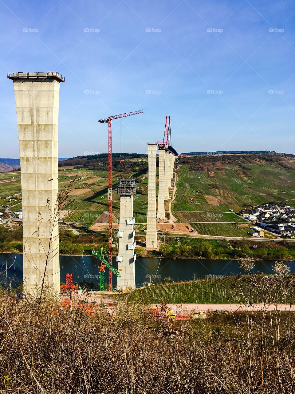 Bridge construction side  Moselle Valley top view Landscape Germany 