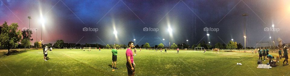 Grass, Landscape, People, Soccer, Sun