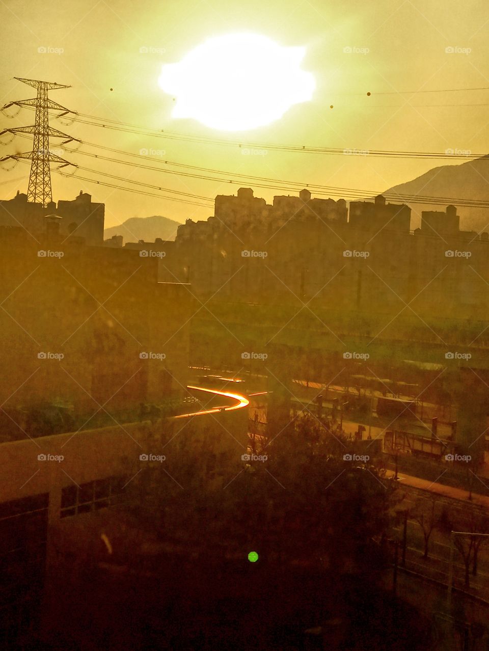The Sunset SunLight  and the City View  from the 5th floor building in Yangsan City , South Korea.