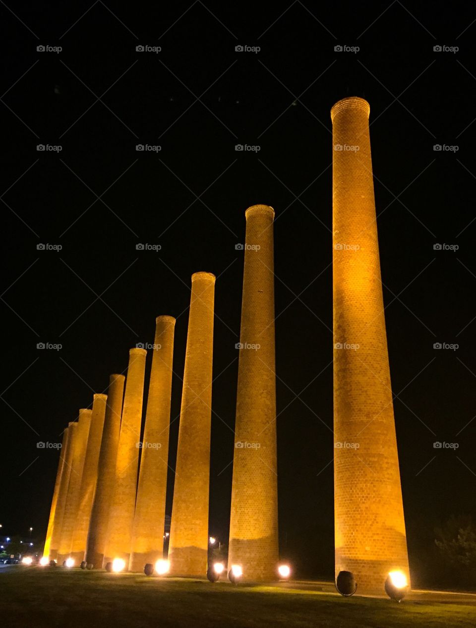 Smoke stacks. Smoke stacks at night a memorial to the U.S. Steel Works in Homestead Pennsylvania just outside of Pittsburgh PA.