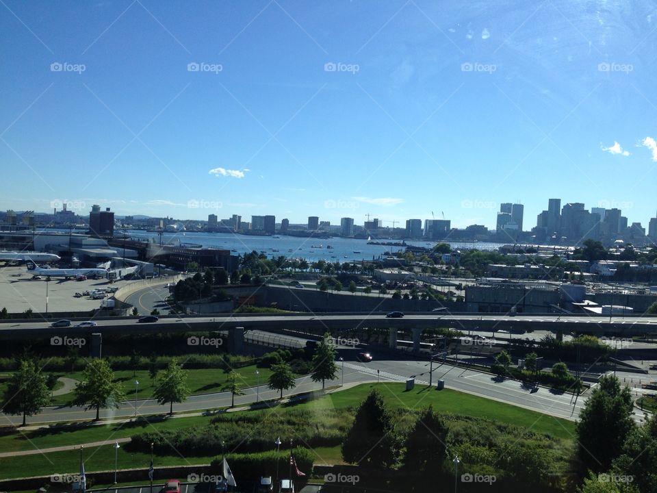 View of Boston from Top Floor. View of Boston from an executive lounge across the river