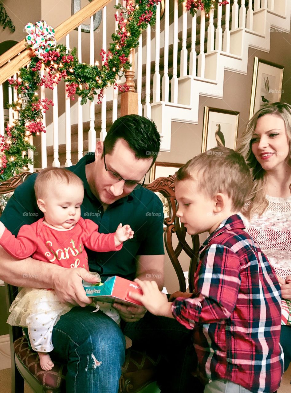 Happy family celebrating christmas