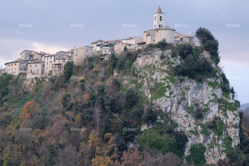 Castel Trosino, medieval village view, Piceno county, Marche region, Italy