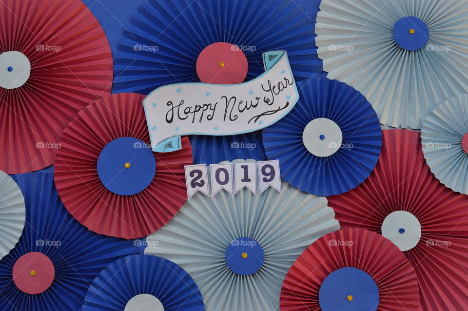 New year theme using handmade paper rosettes.Welcome to new year 2019 with a fresh looking theme 😍