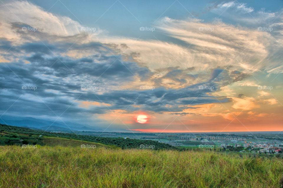 Spectacular sunset at the top of the hill