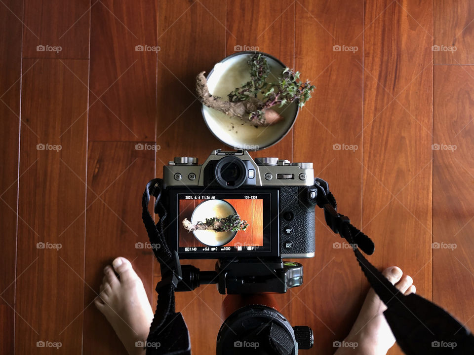 Setting up camera for a top down shot.