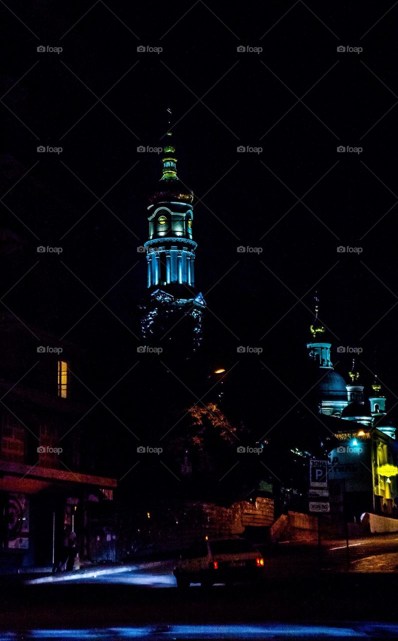 Orthodox shrine in night lights