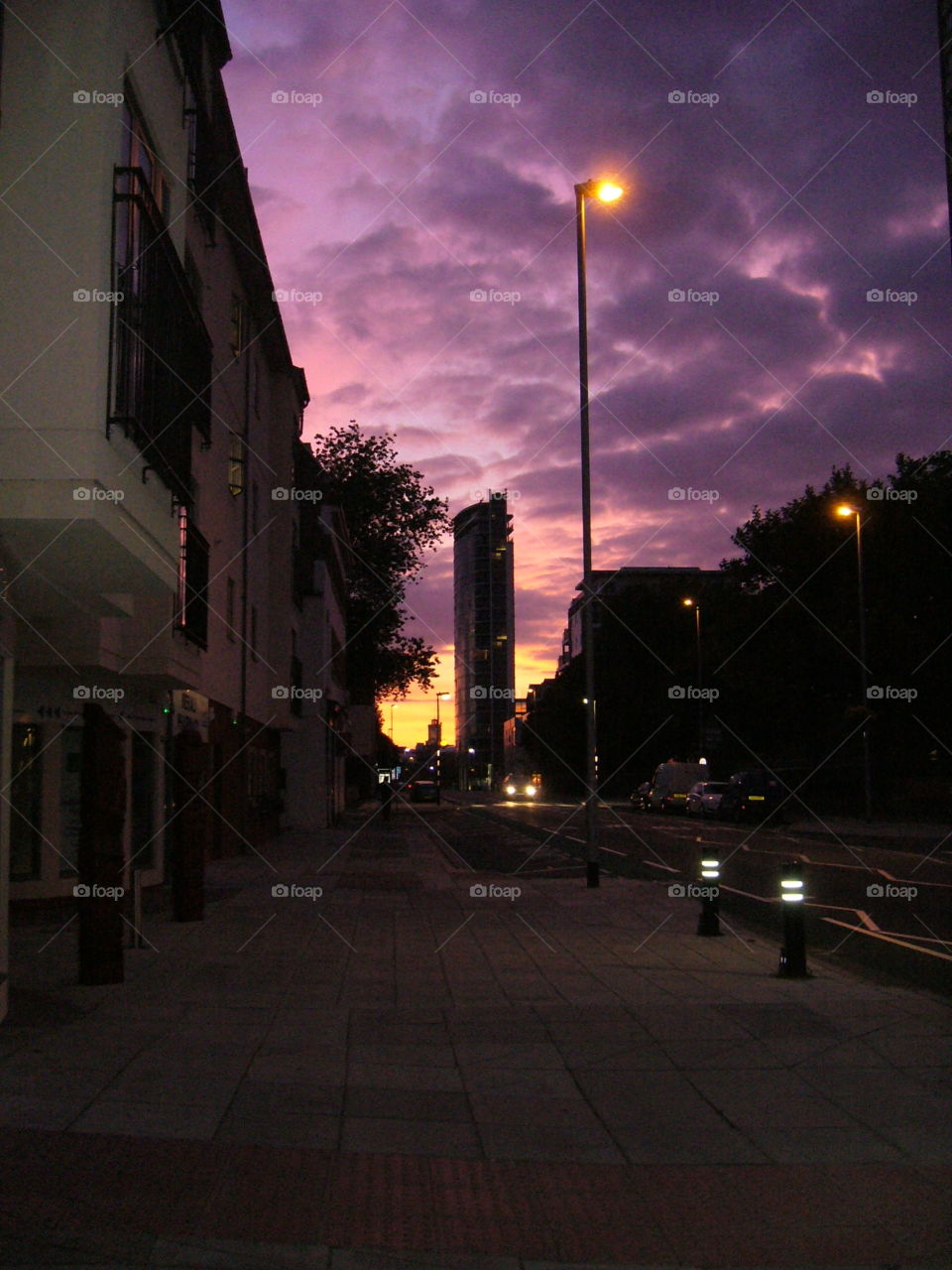 The sun sets in purple