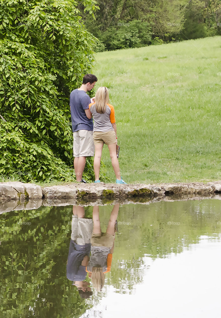 looking ar map . in the park