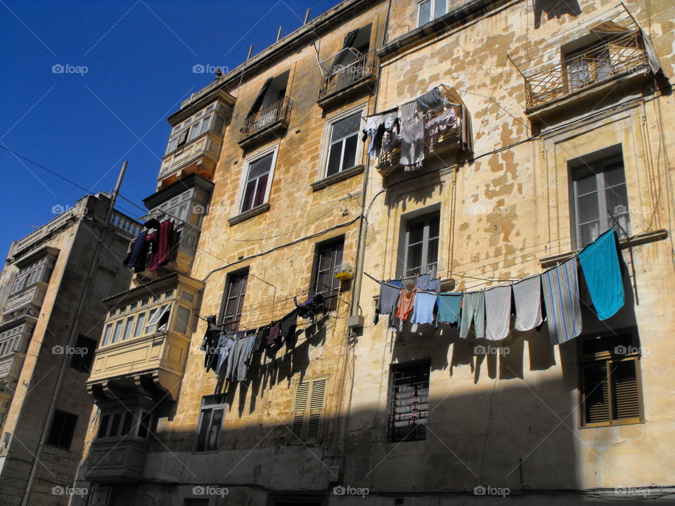 Drying laundry on the streets of Valletta, Malta