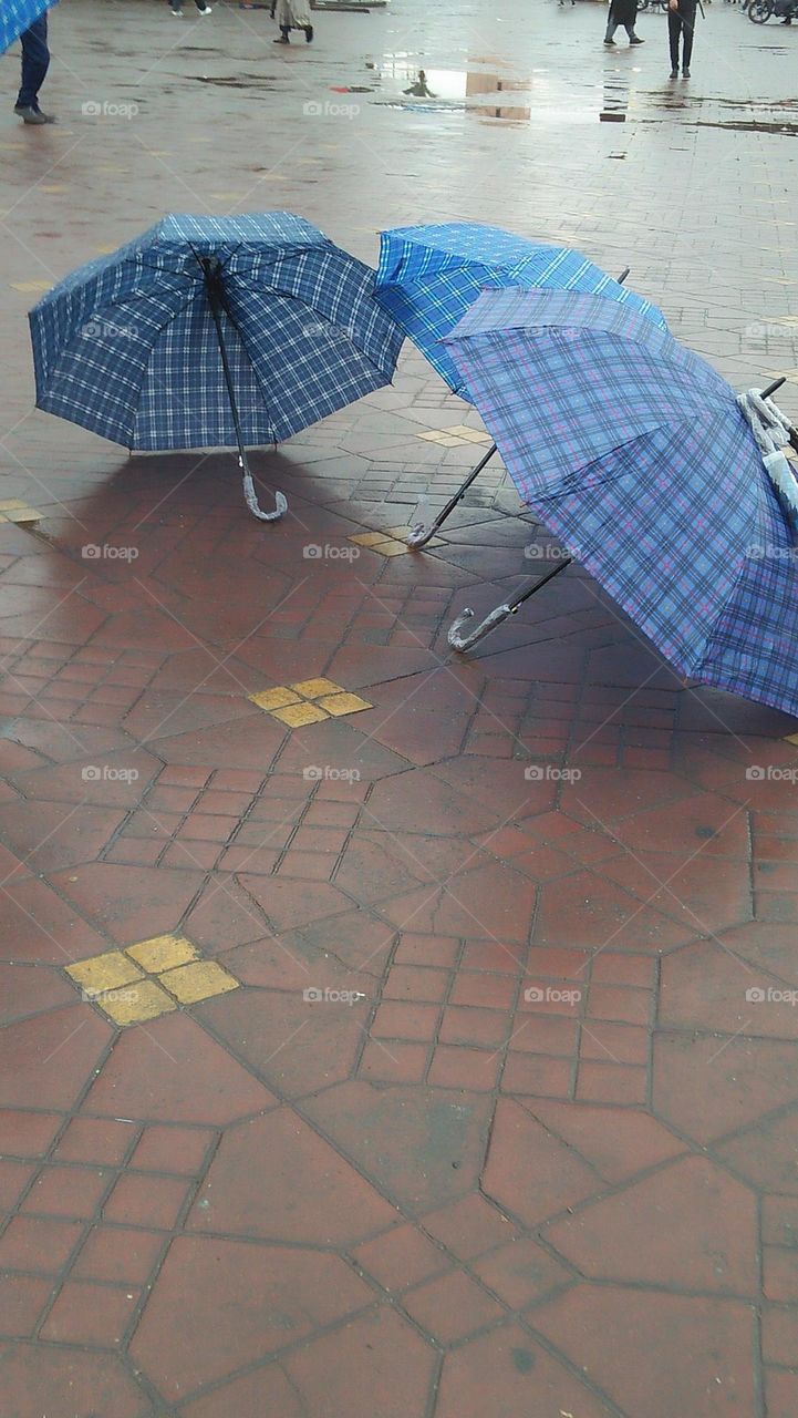 blue umbrella on brown background.