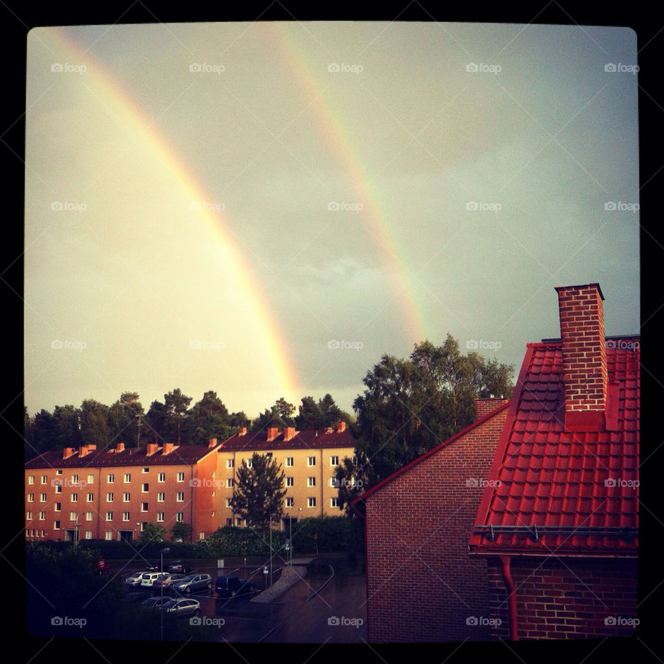 sky rainbow houses double rainbow by sarrem