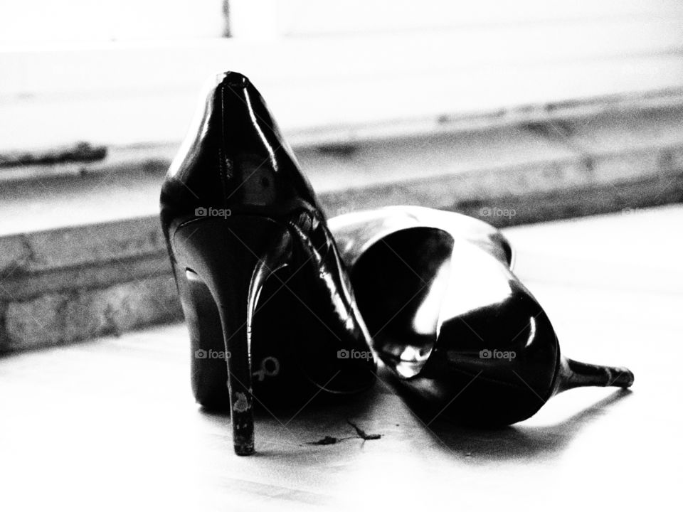 Monochrome High Heels That The Bride Thought Better Of At The Wedding Reception