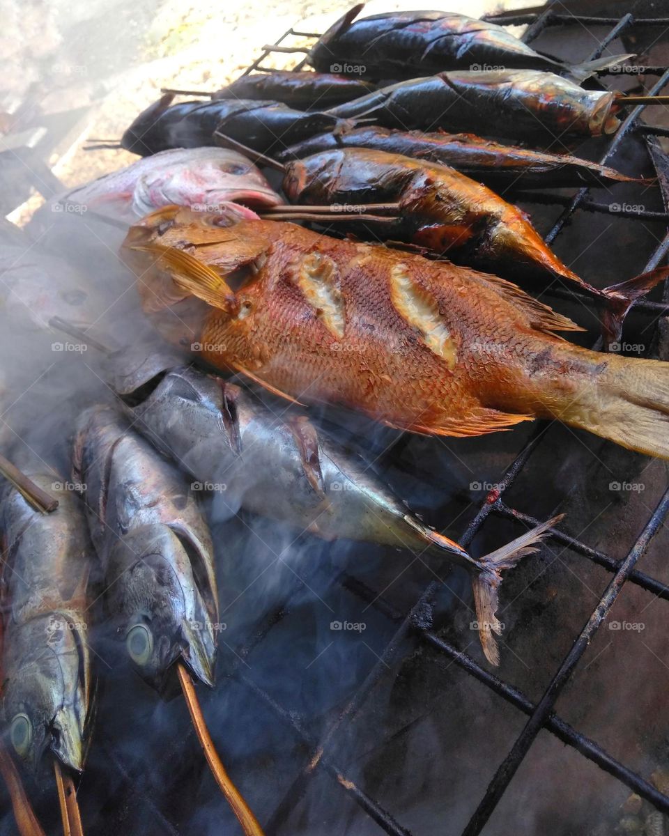 Delicious grilled fish on the beach