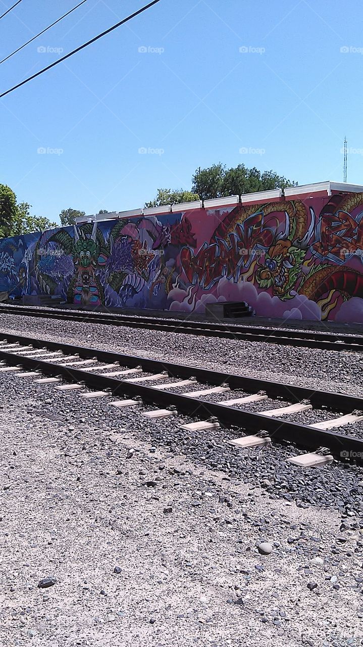 Train track graffiti. Walking along the train tracks