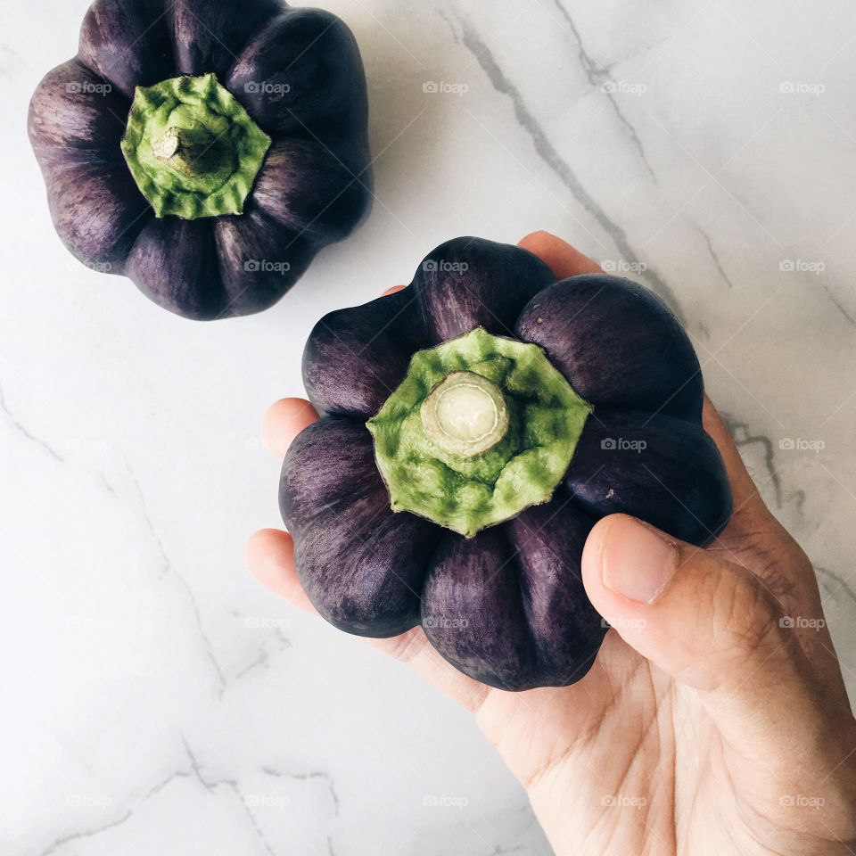 Close-up of purple bell peppers