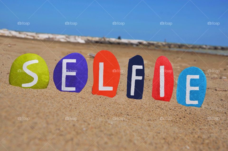 Selfie,colorful stones composition