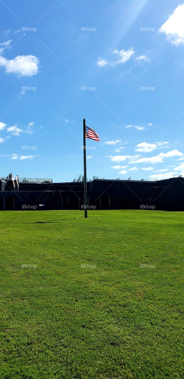 American flag over fort