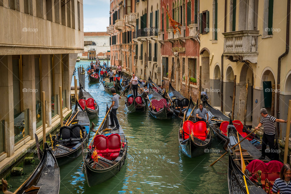 Gondolas on a canal in Venice