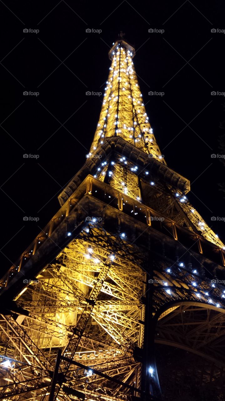 the Eiffel Tower lit up by sparkling LED lights. This light show can be seen in Paris every night starting at 10pm.