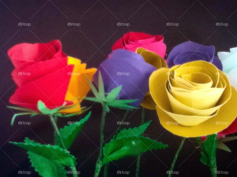 Paper flowers. Colorful roses made from paper