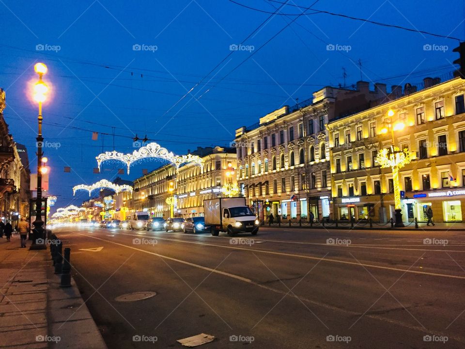 Night view of Nevsky Prospekt,Saint Petersburg