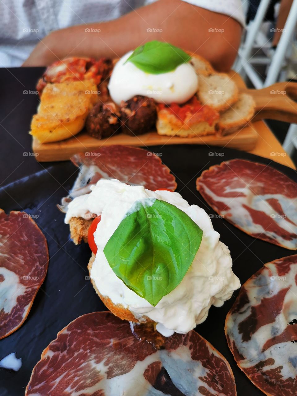 Composition Art view wall interior Light shadow design decor decoration Coffee served drink view table day part form ellipce tasty tasty yummy plate wood wooden