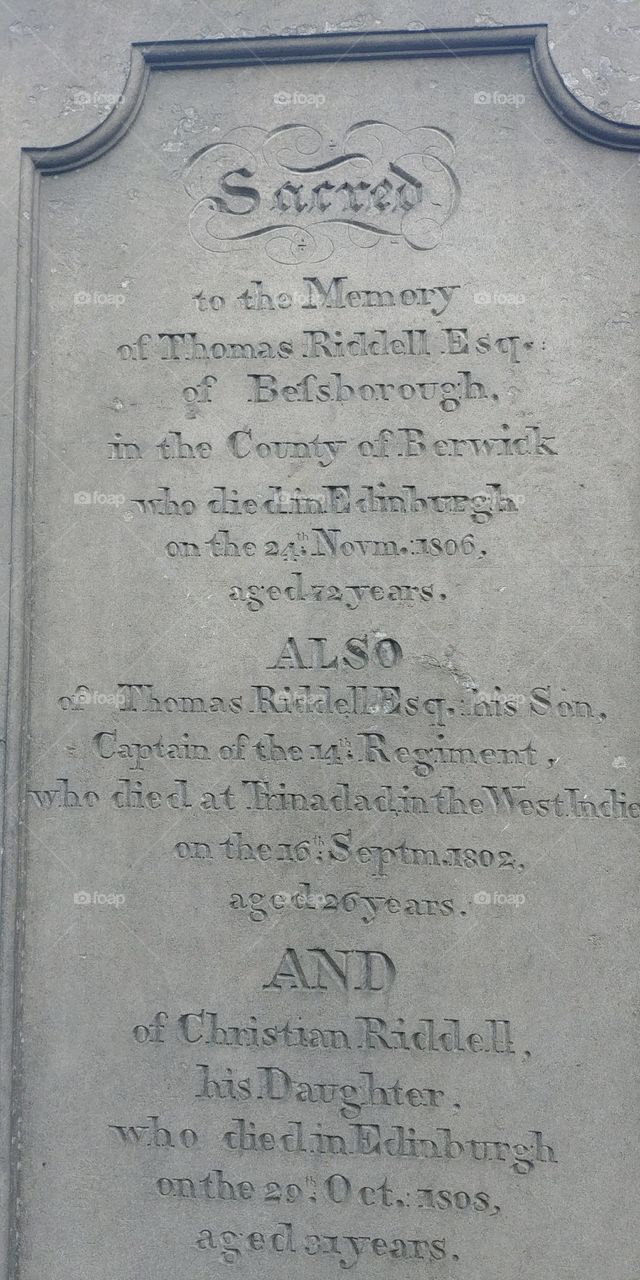 grave of Thomas Riddle in Greyfriars Edinburgh