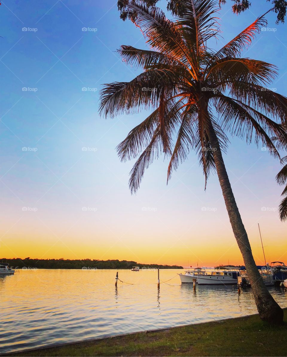 Sunset in the tropical Noosa in winter