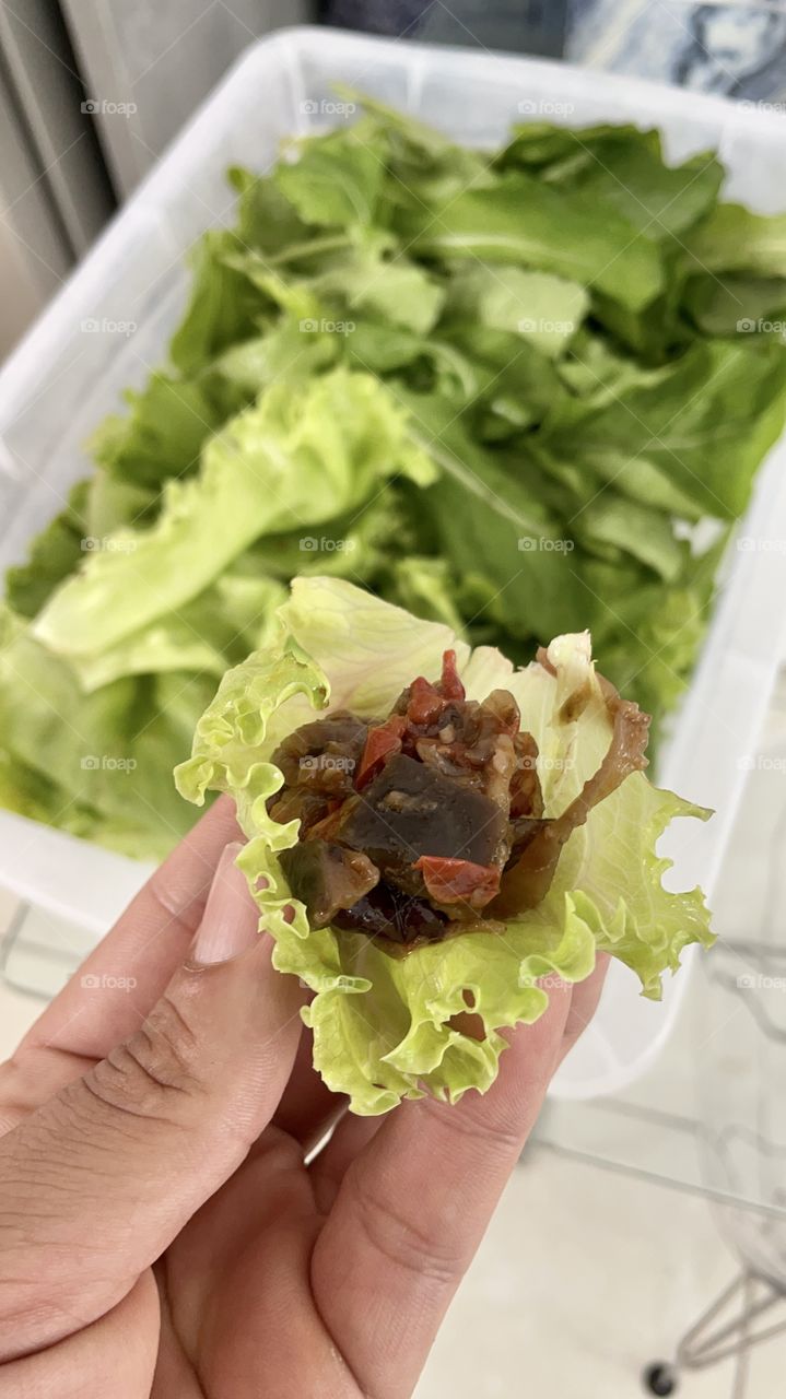 Lettuce with aubergine