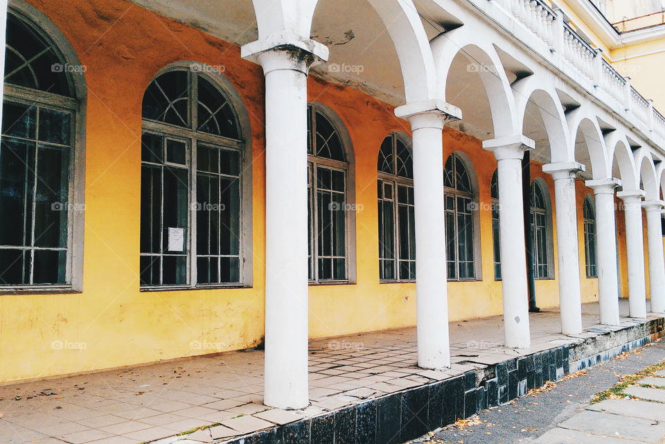 the old modern architecture building in the city of Kiev