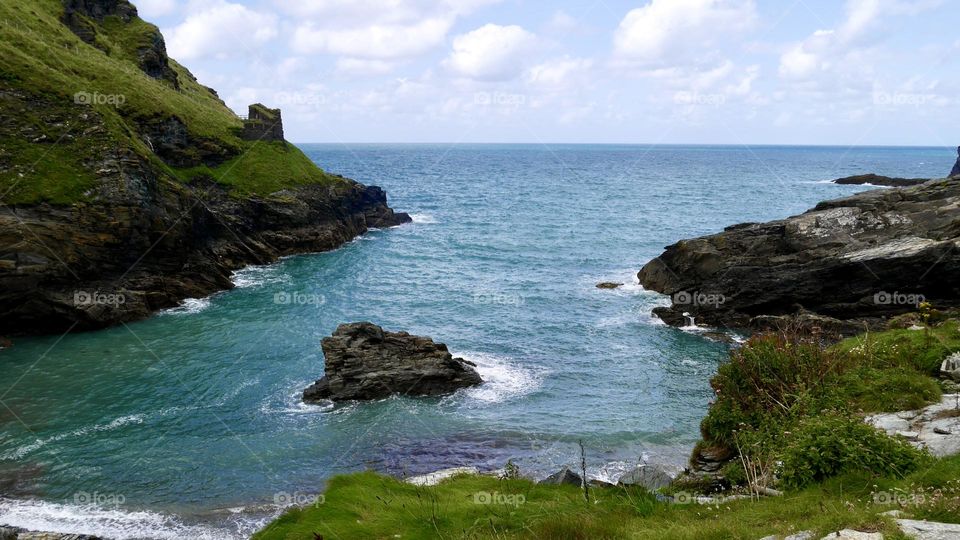 View of rocky beach at Cornwall uk