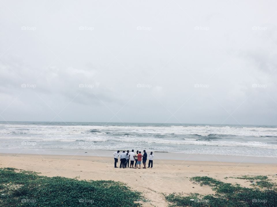Group discussion at a beach 