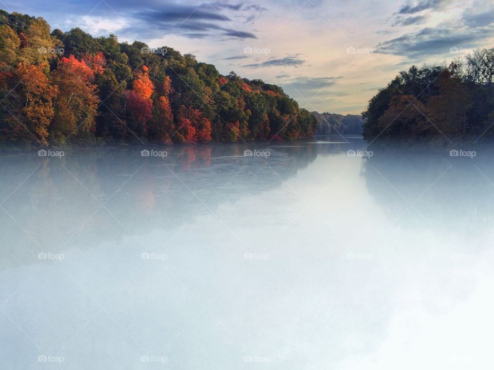 Autumn trees reflection on lake