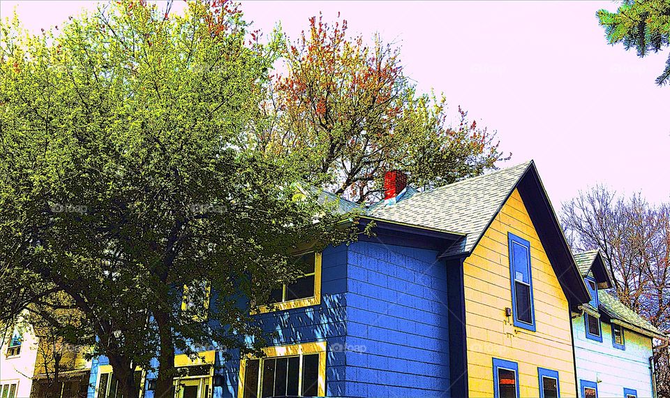Blue and yellow montana house