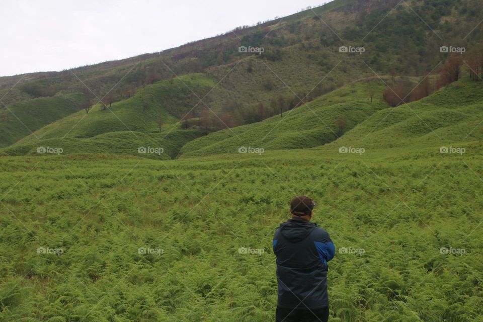 hiker in Bromo hills